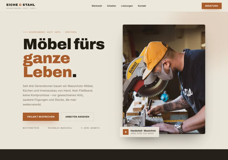 Demo-Konzept einer Website für eine Schreinerei