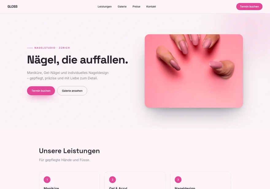 Demo-Konzept einer Website für ein Nagelstudio